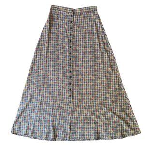 Vintage 90s maxi demure ditzy floral print high waist A line button front skirt